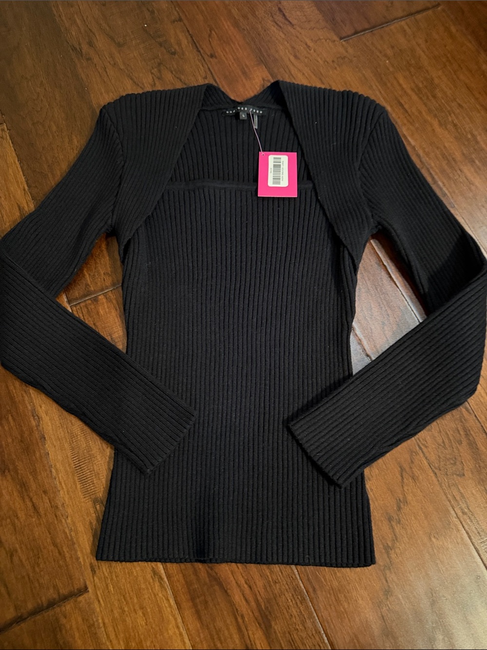 Endless Rose Black Ribbed Off-Shoulder Shrug Sweater